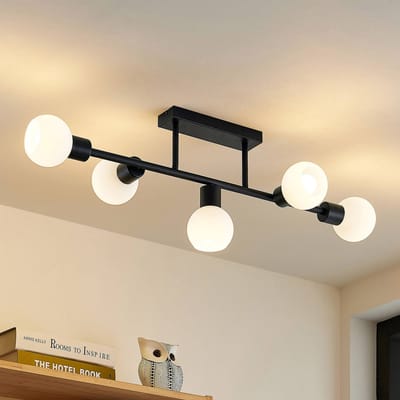 Lindby - plafondlamp - 5lichts - Staal, glas - H: 27 cm - E14 - mat zwart, mat opaalwit