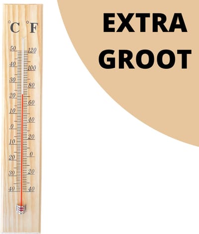 Buitenthermometer EXTRA GROOT - 40 x 7 CM - Binnenthermometer - Metalen Binnen Buiten Thermometer - Thermometer voor aan Muur Gevel - Kwik - Draadloos - Min/Max - Muurthermometer - Kozijnthermometer - Temperatuurmeter - Thermometer Hout (H40)