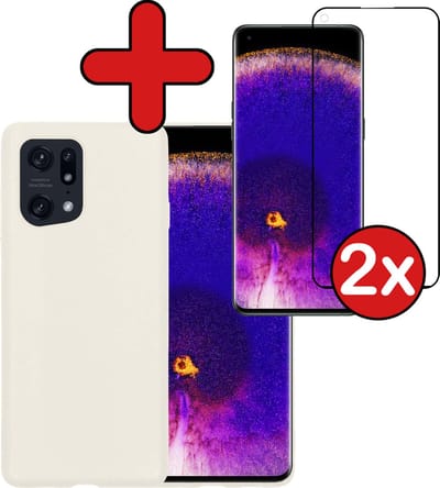 Hoesje - Met 2x Screenprotector - Geschikt voor OPPO Find X5 - Sterk & Shockproof - Telefoon Hoes - Back Cover - Siliconen Case - Telefoonhoes - Wit