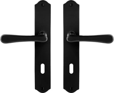 Deurkruk op schild - Smeedijzer zwart - Gietijzer - GPF - GPF6240.60 smeedijzer zwarte Deurklink Paju op BB72, 238x41x4mm