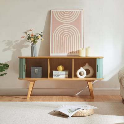 TV meubel Tysvær 120x40x58 cm naturel en blauw [en.casa]