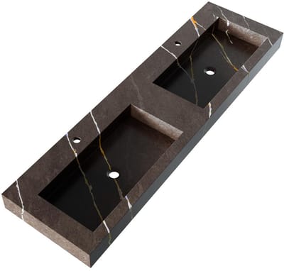 Brauer Coral Wastafel - 160 cm - met 2 Spoelbakken en 2 Kraangaten - Marmerlook Copper Brown