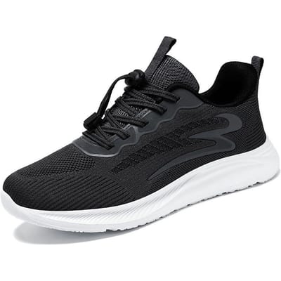 Herenschoenen Lente Nieuw Middelbare leeftijd en Ouderen Wandelschoenen Zachte Zool Comfortabele Schoenen voor het Oude Echtpaar Vliegend Geweven Sport Herenschoenen 44 black