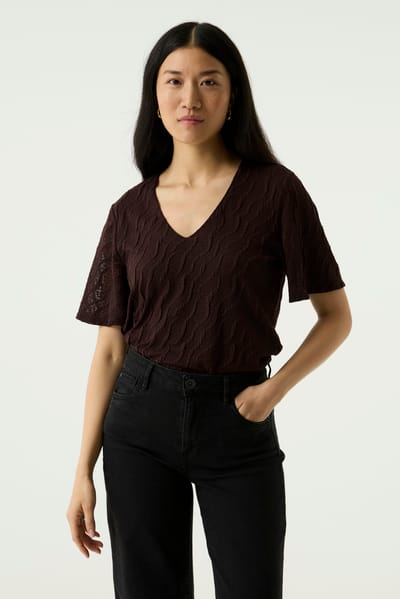 GARCIA Dames Effen T-shirt Bruin Korte mouw