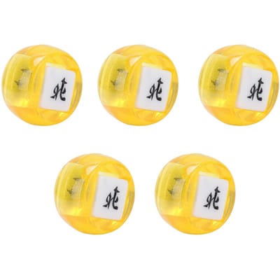 5 Stuks Mahjong Dobbelstenen Set Chinese Karakters Noord Zuid Oost West voor Spellen Chinese Les Leren Glanzend Geel
