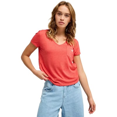 V-hals T-shirt met opdruk op de rug dames Roxy Laguna Green