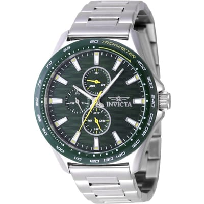 Invicta Racing 47549 Heren Horloge - Quartz Uurwerk - Roestvrij Staal met groene Wijzerplaat - 44mm