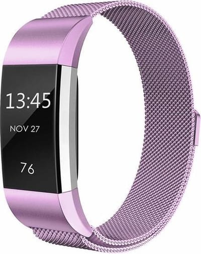 By Qubix - Compatible Fitbit bandje - Geschikt voor fitbit Charge 2 milanese bandje - Maat: Large - Lila - Horlogeband - smartwatchbandje