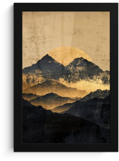 Poster in lijst - Fotolijst 20x30 cm - Posters - Gouden Bergen bij Maanlicht - Posterlijst zwart - Decoratie - Wanddecoratie woonkamer - Muurdecoratie slaapkamer