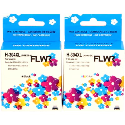 FLWR Multipack inktcartridges voor HP 304XL - Premium Huismerk HP 304 inkt - 2x HP 304 cartridges (hoge capaciteit) o.a. geschikt voor HP DeskJet 3730, HP DeskJet 3750, HP ENVY 6132e, HP DeskJet 3760, HP ENVY 6122e