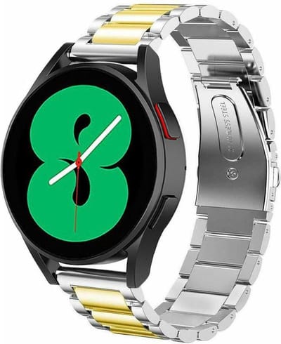 Strap-it Stalen schakel bandje - geschikt voor Samsung Galaxy Watch 7 (40 & 44mm) / Galaxy Watch 6 (Classic) / Galaxy Watch 5 / Watch 5 Pro / Watch 4 (Classic) / Watch FE - Metalen RVS bandje voor Galaxy Watch 4-5-6 alle varianten - zilver/goud