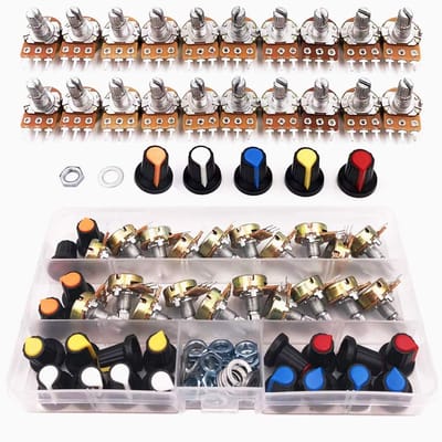 Set van 10 Stuks B5K B10K B20K B50K B100K Ohm Lineaire Rotary Potentiometers met Knoppen en Moeren voor Elektronische Toepassingen