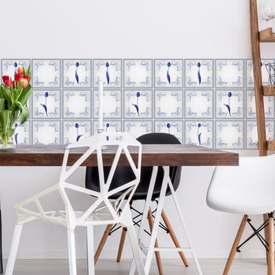 Muurstickers - Zelfklevende tegelmuurstickers voor keuken en badkamer - 9 Delft Westland tegelstickers - 9 stickers 20x20cm