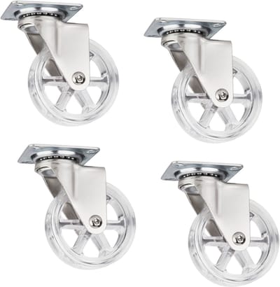 Set van 4 decoratieve design meubelwielen RAPID wielen Ø 75 mm transparant, draagvermogen 35 kg, hoogte 97 mm, zwenkwielen van SOTECH