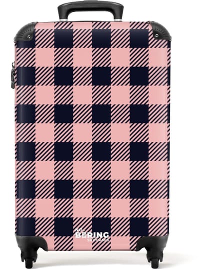 NoBoringSuitcases.com - Koffer dames - Geruit dambordpatroon in roze en zwart - Past binnen 55x40x20 cm en 55x35x25 cm - Trolley handbagage vrouwen - Valiezen met wieltjes volwassenen - Reiskoffer op wielen - Rolkoffer lichtgewicht