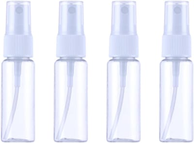 Lege spuitflessen — 4-pack — S — 20 ml — Hoogte: 9 cm — Diameter: 2,4 cm — Spuitflessen met pomp voor hydratatie & make-upfixatie — Kleine verstuivers — Verstuivers met fijne nevel — Spuitflessen voor desinfectiemiddel — Draagbare spuitflessen