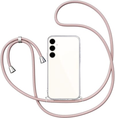 Hoesje met Koord geschikt voor Samsung Galaxy S25 - Back Cover Siliconen Case Transparant Hoes Roségoud
