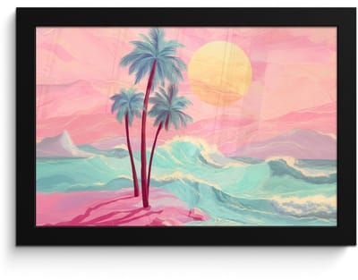 Poster in lijst - Fotolijst 30x20 cm - Posters - Palmbomen - Golven - Zee - Posterlijst zwart - Decoratie - Wanddecoratie woonkamer - Muurdecoratie slaapkamer