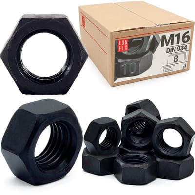 LUN FIX - Hoge sterkte zeskantmoer M16 - 8 stuks - Sterkte 10 - Regelmatige schroefdraadmoeren