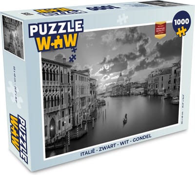 Puzzel Italië - Zwart - Wit - Gondel - Legpuzzel - Puzzel 1000 stukjes volwassenen