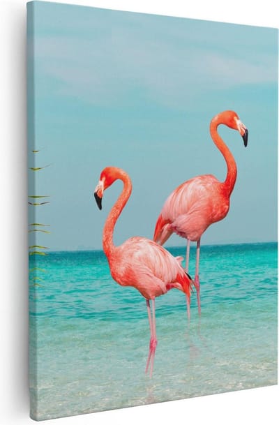 Artaza Canvas Schilderij Strand En Zee - 40x50 cm - Wanddecoratie Flamingo - Muurdecoratie Tropisch - Schilderijen Op Canvas