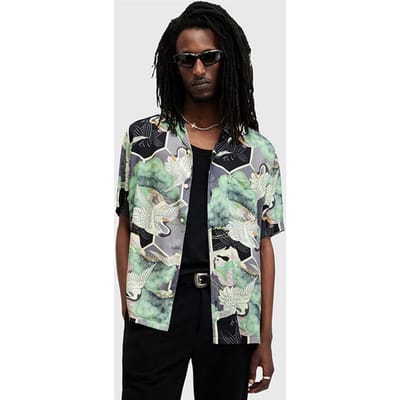 AllSaints Naga Ss Shirt Pearl Grey Maat: XS | Casual Overhemden Outlet | Heren | Grijs