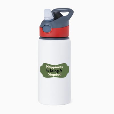 Hacebo® - happiness is being a stepdad waterfles met rietje rood - Papa - de liefste stiefvader - vader cadeautjes - vaderdag - verjaardag - geschenk - kado - water fles - 650ML