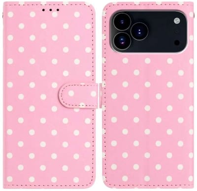 Hoesje Geschikt voor Apple iPhone 17 Pro | Polka Dot Wallet Book Case | Portemonnee Hoesje | 3 Pasjes | Magneetsluiting | Stand Functie | Roze