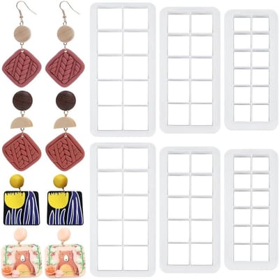 Klei Snijders Set - Vierkant Rechthoek - Oorbellen Maken - Verschillende Maten - 6 Stuks - Wit