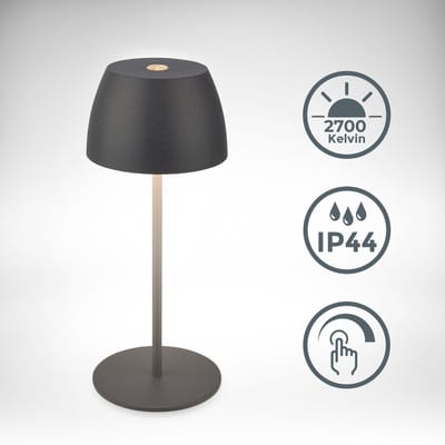 B.K.Licht - Oplaadbare mini Tafellamp - met USB-C - draadloos - dimbaar - buitenlamp - 8x20 cm - antraciet