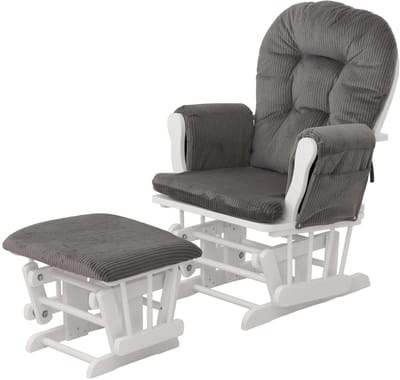 Relaxfauteuil MCW-C76, schommelstoel schommelstoel met kruk stoffen koord 320g/m² Oeko-Tex ~ donkergrijs frame wit