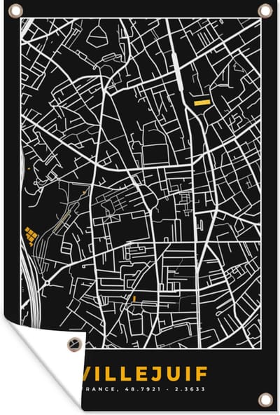 Muurdecoratie Villejuif – Plattegrond – Frankrijk – Kaart – Stadskaart - 120x180 cm - Tuinposter - Tuindoek