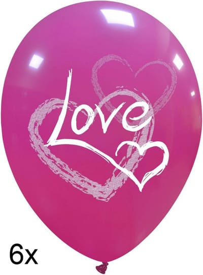 Love (helium) ballonnen fuchsia, 6 st., 30 cm