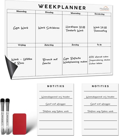 Huysplan A4 Weekplanner Zelfplakkend - Whiteboard - Planbord - Inclusief Notities, Stiften & Wisser