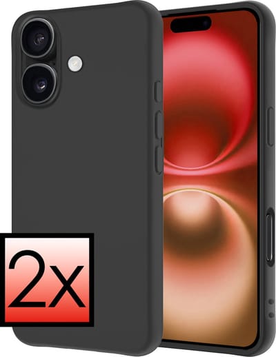 Hoesje - 2 Stuks - Geschikt voor Apple iPhone 16 - Sterk & Shockproof - Case Siliconen - Back Cover - Telefoon Hoes - Zwart