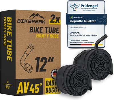 BikePeak 2x binnenband Monty Rose 12 inch AV 45° 47/62-203 - 2-pack binnenbanden voor buggy's, kinderzitjes, loopfietsen en rollers