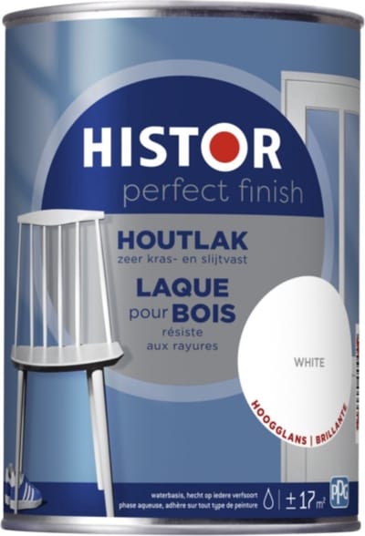Histor Perfect Finish Houtlak Hoogglans - Krasvast & Slijtvast - Dekkend - 1.25L - White - Wit