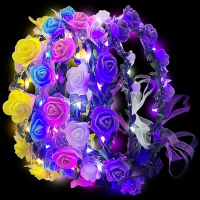 LED Bloemenkroon - Lichtgevende Hoofdband - Feestelijke Accessoires - Set van 5 Stuks - 20x15x2 cm - Multicolor