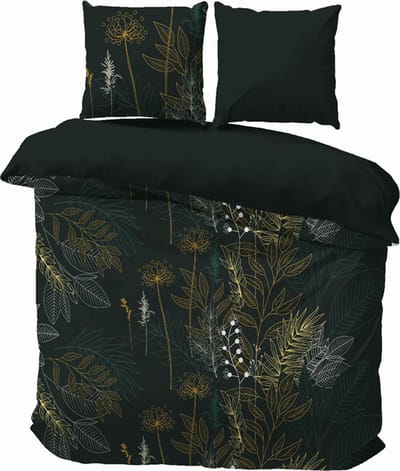 iSleep Dekbedovertrek Nel - Litsjumeaux - 240x200/220 cm - Donker Groen
