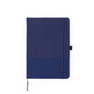 Notitieboek Navy Blauw A5 omslag corudroy stof en PU leer 80 vellen gelinieerd papier bladwijzer en elastiekje voor pen aan zijkant model Suly