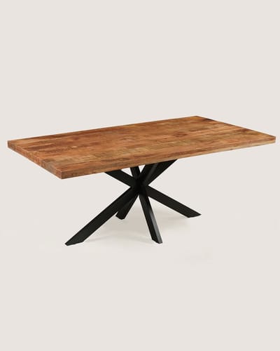 Rechthoekige Eettafel 240 cm Mangohout – Rustiek – Zwart Metalen Matrix Onderstel – Industrieel – 10 Personen
