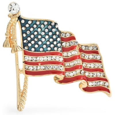 Wuli&baby Broches Drapeau des États-Unis Pour Femmes Unisexe Strass Émail Broches Drapeau National beige