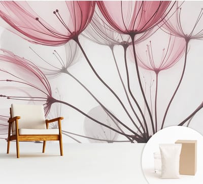 Wallfluent Behang - Bloemensilhouetten Vliesbehang - 312x219 cm - Roze Behang - Voor liefhebbers van rust en natuur - Behang Voor de slaapkamer, woonkamer en kantoor - Wanddecoratie Bloemen en planten