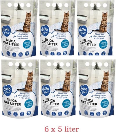kattenbakvulling kristallen - 6 x 5 Liter - stofvrije kattenbakvulling - geurkattenbakcontrole , stofvrije kattenbakvulling, absorberende kattenbakvulling, kattenbak korrels, silica kattenbak, kattenbakvulling tegen geur