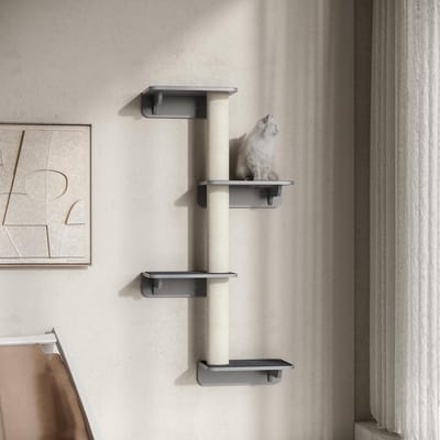 REDOM - Kattenkrabpaal - MDF - meerdere niveaus - 66L x 28B x 137H cm Light Gray