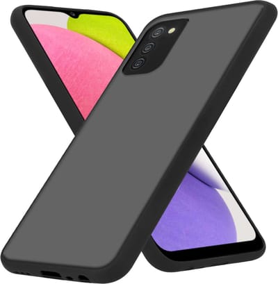 Cadorabo Hoesje geschikt voor Samsung Galaxy A03s in MATT ZWART - Hybride beschermhoes met TPU siliconen Case Cover binnenkant en matte plastic achterkant