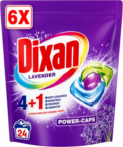 6 x Dixan Power Caps - Wasmiddelcapsules en Vlekverwijderaar - Extreme Power - Gekleurde Was - Lavendel - 24 Wasbeurten
