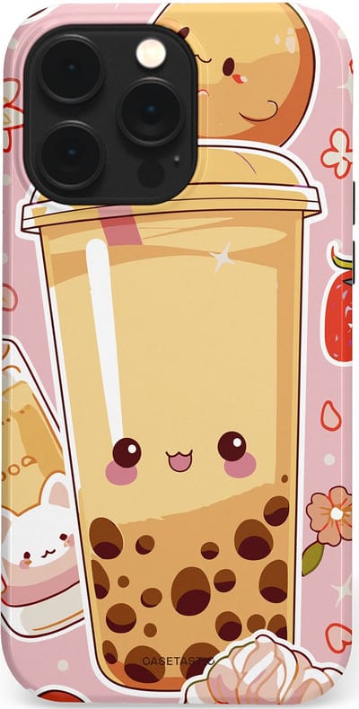 Casetastic Hoesje Geschikt voor Apple iPhone 14 Pro Max Magsafe - Stijlvolle Beschermende Duo-layer Case - Kawaii Thee Design - Bubble Tea