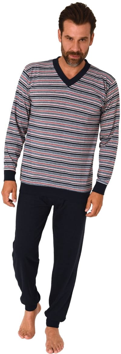 Herenpyjama met lange mouwen en manchetten Pyjama in een geweldige gestreepte look
