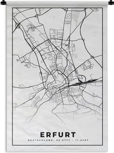 Wandkleed - Wanddoek - Plattegrond - Erfurt - Kaart - Stadskaart - 120x180 cm - Wandtapijt